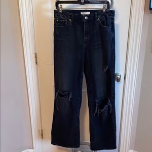 Garage Black Flare Wide Leg Jeans with Modern Distressing